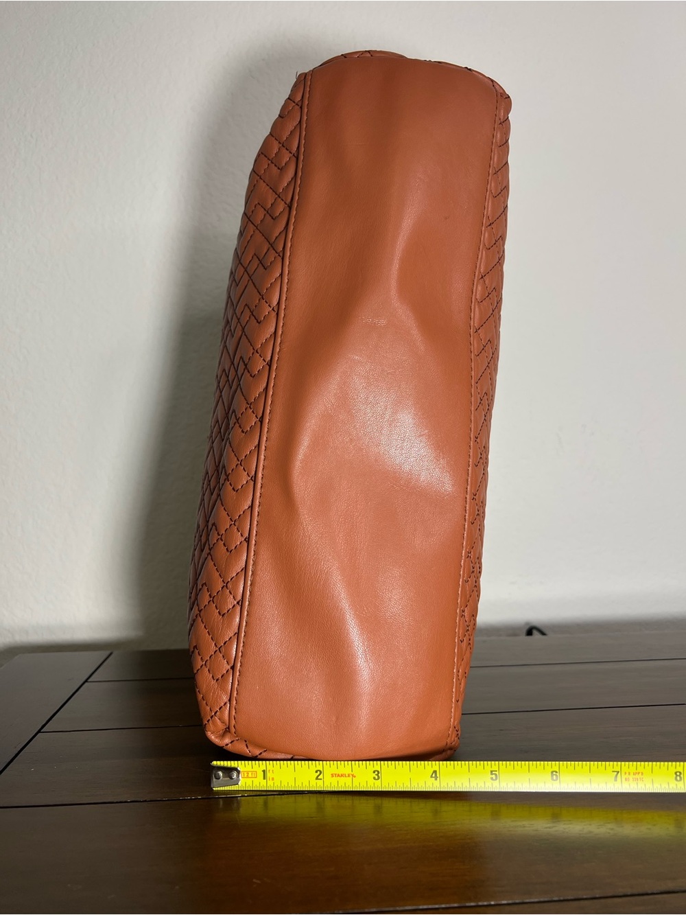Anne Klein Quilted Cognac Leather Shoulder Bag with Heart Chain - Picture 6 of 9